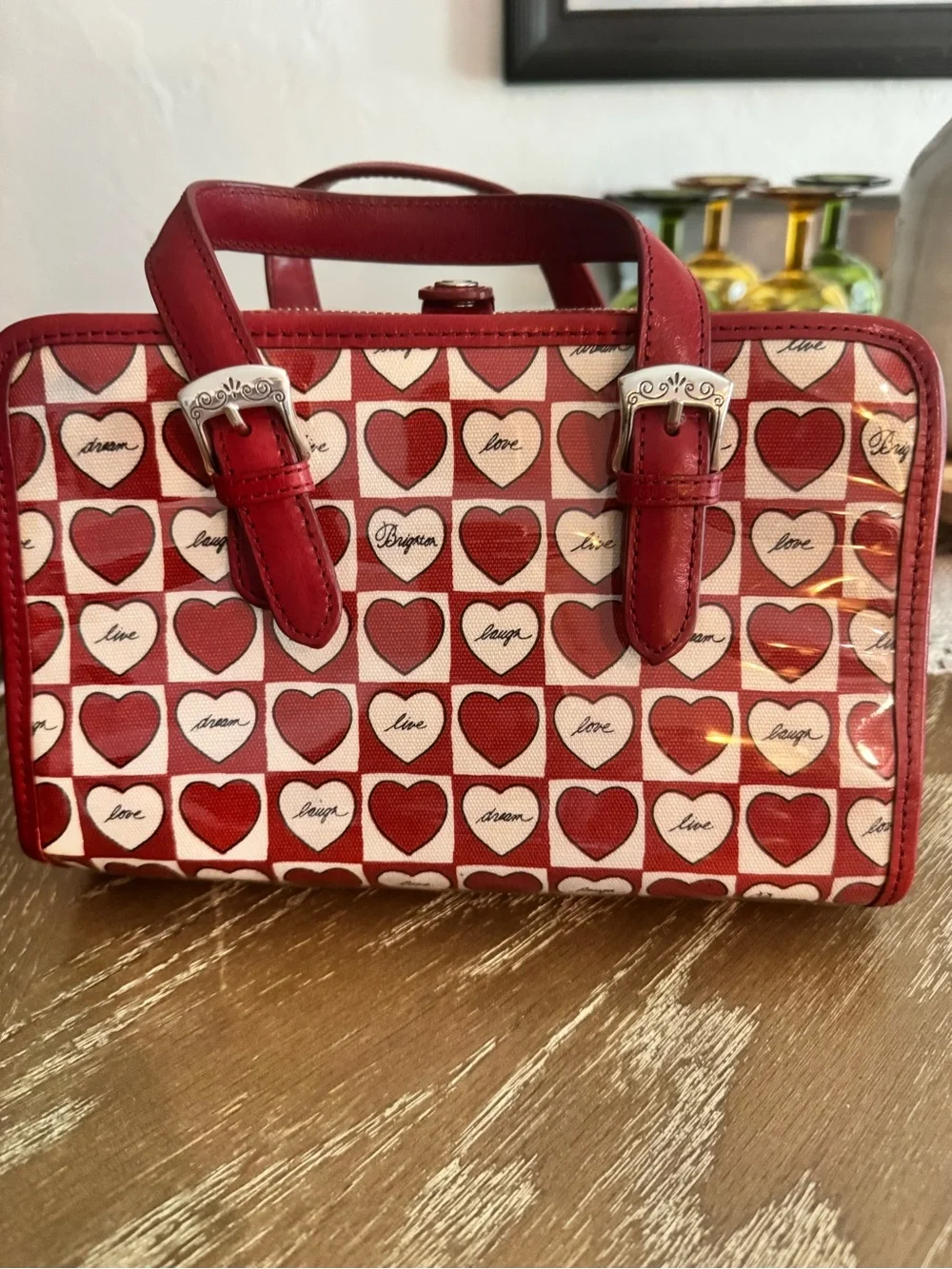 Rare and Hard to Find Brighton Red Heart-Print Cosmetic Bag